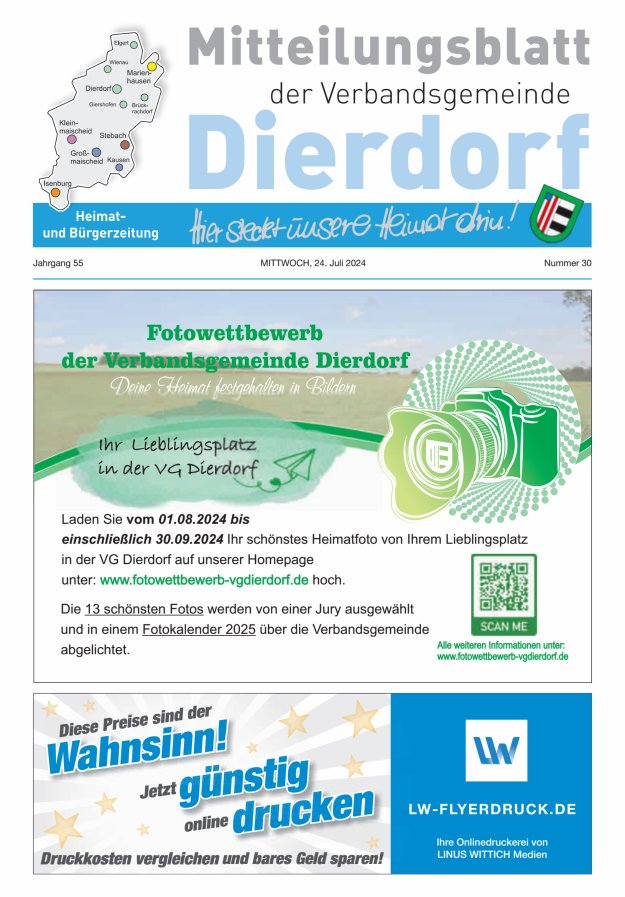 Mitteilungsblatt der Verbandsgemeinde Dierdorf Titelblatt 30/2024