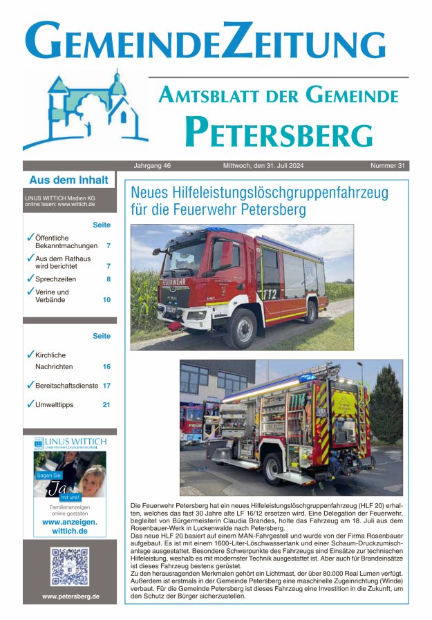 Amtsblatt Blickpunkt Petersberg Titelblatt 31/2024