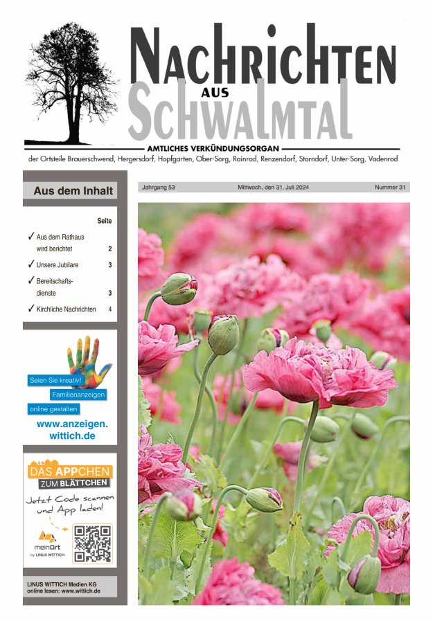 Nachrichten aus Schwalmtal Titelblatt 31/2024