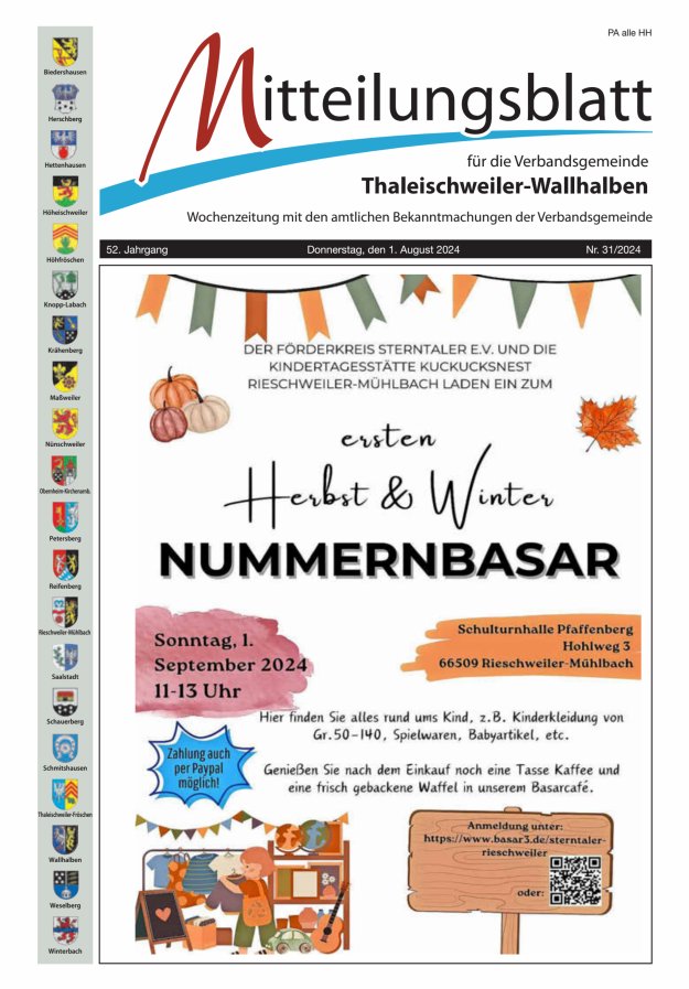 Mitteilungsblatt VG Thaleischweiler-Wallhalben Titelblatt 31/2024