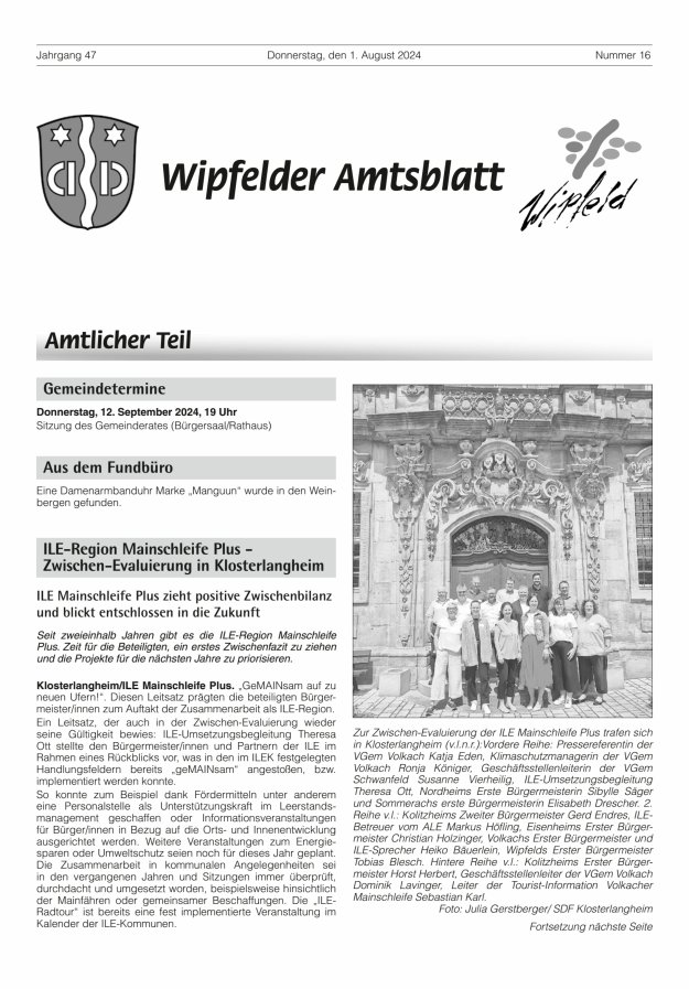 Wipfelder Amtsblatt Titelblatt 16/2024