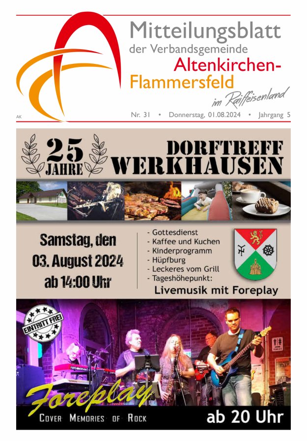 Mitteilungsblatt Verbandsgemeinde Altenkirchen-Flammersfeld Titelblatt 31/2024