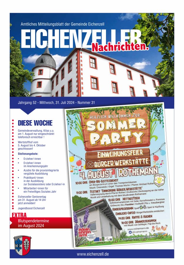 Amtliches Mitteilungsblatt der Gemeinde Eichenzell Titelblatt 31/2024