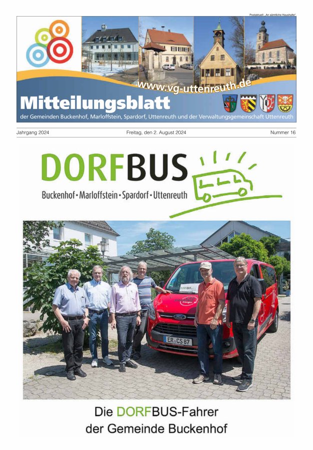 Mitteilungsblatt der Verwaltungsgemeinschaft Uttenreuth Titelblatt 16/2024