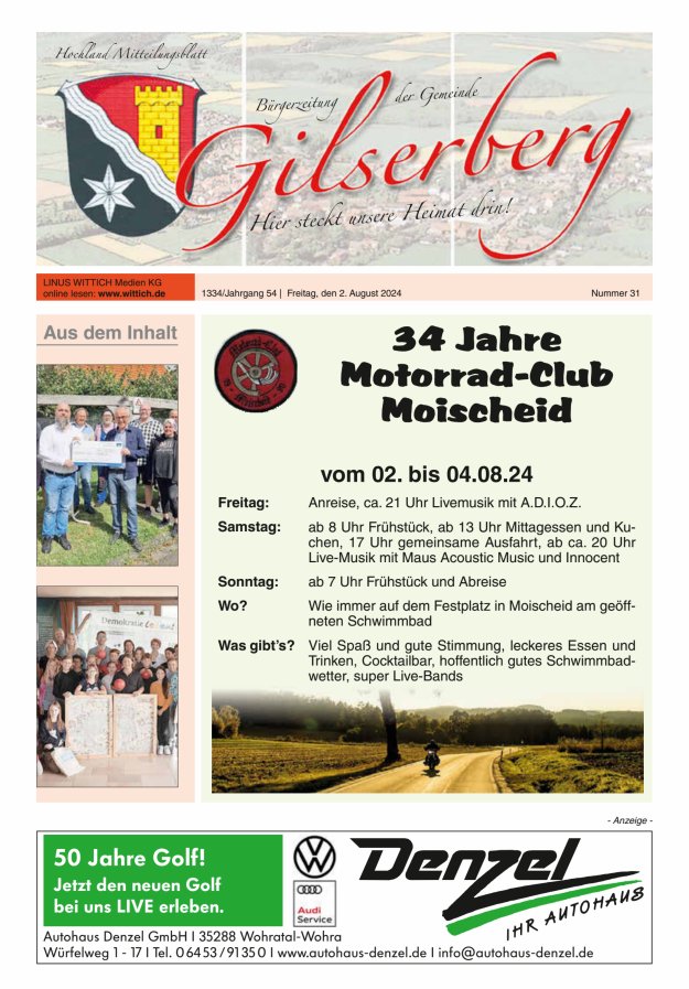 Hochland Mitteilungsblatt Gilserberg Titelblatt 31/2024