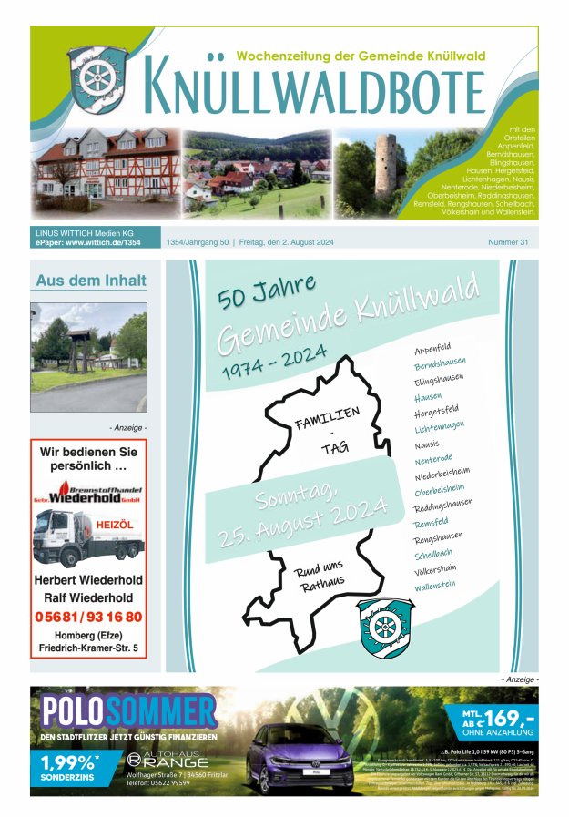 Knüllwaldbote Titelblatt 31/2024