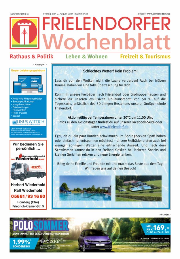 Frielendorfer Wochenblatt Titelblatt 31/2024