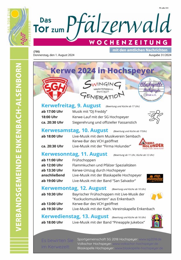 Das Tor zum Pfälzer Wald - VG Enkenbach-Alsenborn Titelblatt 31/2024