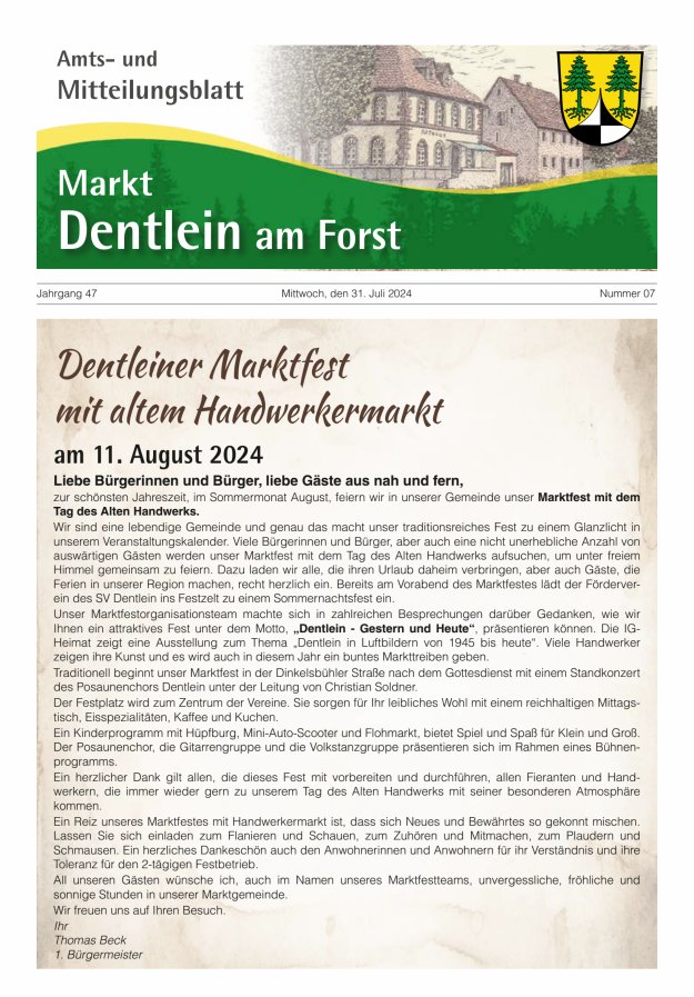 Amts- und Mitteilungsblatt Markt Dentlein am Forst Titelblatt 07/2024
