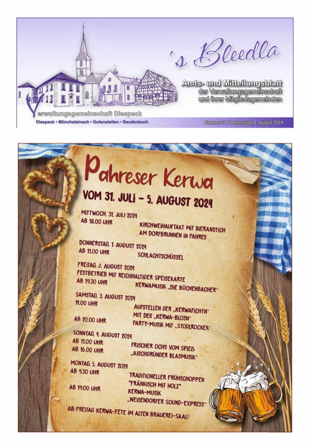 Amts- und Mitteilungsblatt VGem Diespeck Titelblatt 31/2024