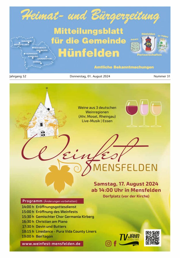 Mitteilungsblatt für die Gemeinde Hünfelden Titelblatt 31/2024