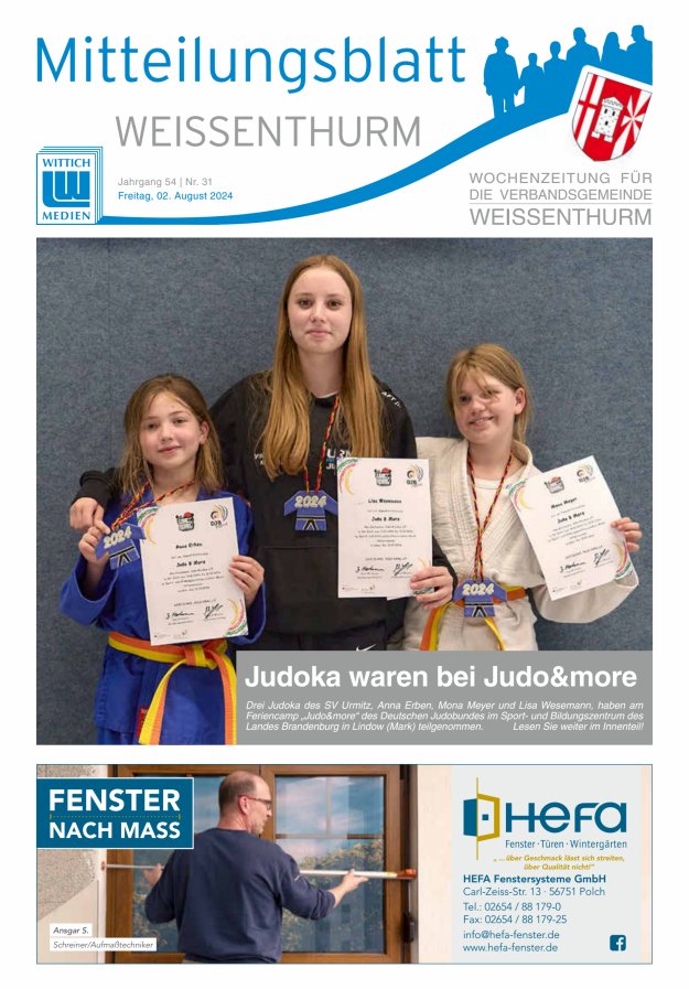 Mitteilungsblatt für den Bereich der Verbandsgemeinde Weißenthurm Titelblatt 31/2024