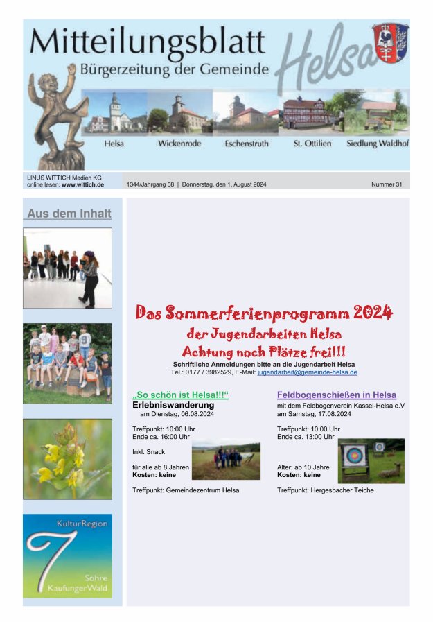 Mitteilungsblatt Helsa Titelblatt 31/2024