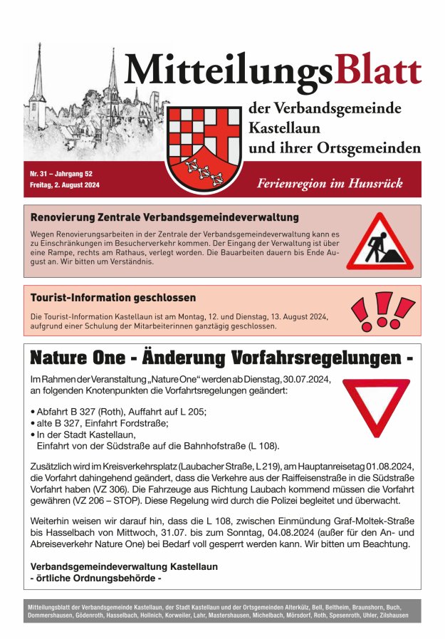 Mitteilungsblatt Kastellaun Titelblatt 31/2024