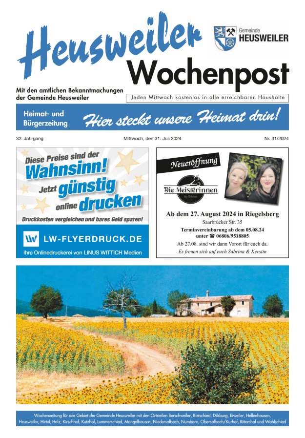 Heusweiler Wochenpost Titelblatt 31/2024