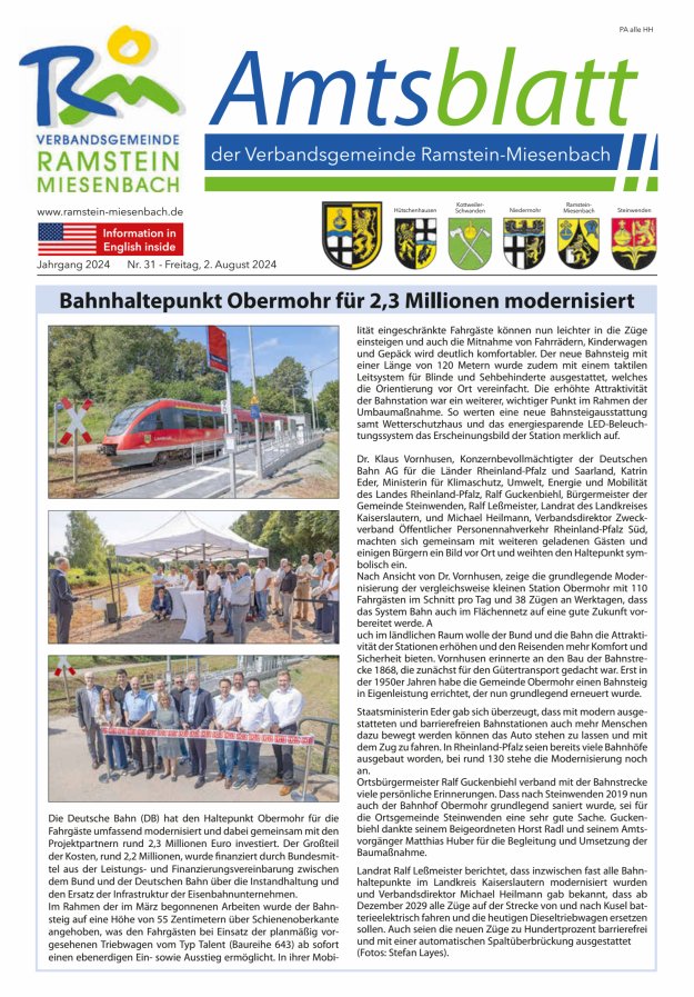 Amtsblatt VG Ramstein-Miesenbach Titelblatt 31/2024