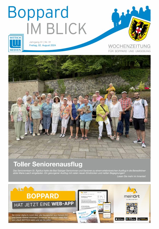 Boppard im Blick - Heimatzeitung für die Stadt Boppard Titelblatt 31/2024