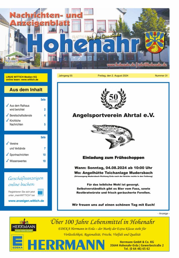 Nachrichten- und Anzeigenblatt für die Gemeinde Hohenahr Titelblatt 31/2024