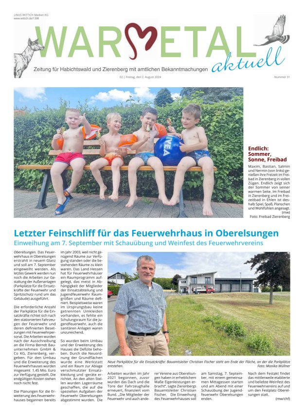 Warmetal aktuell (Habichtswald + Zierenberg) Titelblatt 31/2024