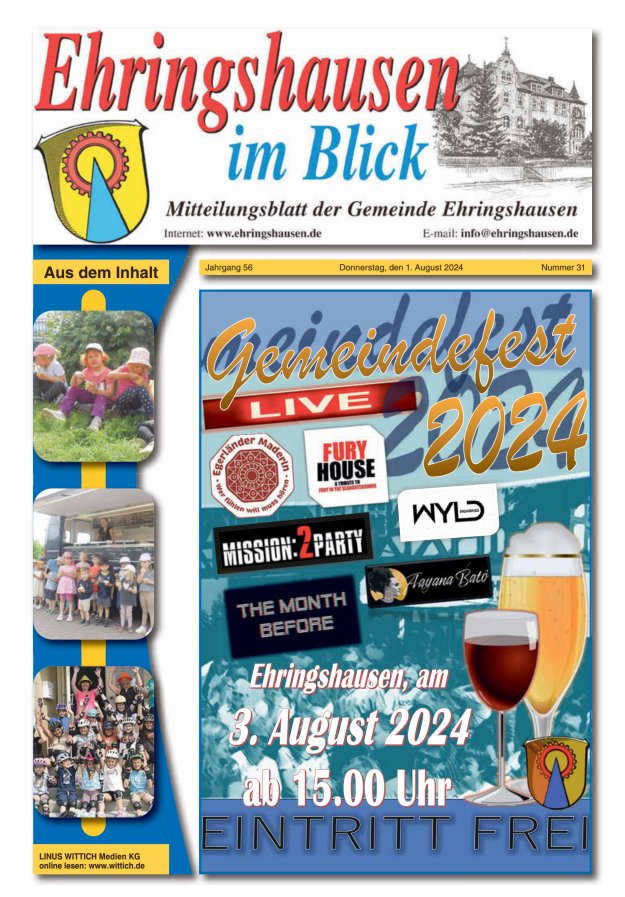 Mitteilungsblatt der Gemeinde Ehringshausen Titelblatt 31/2024