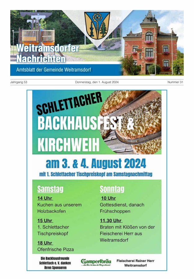 Weitramsdorfer Nachrichten Titelblatt 31/2024