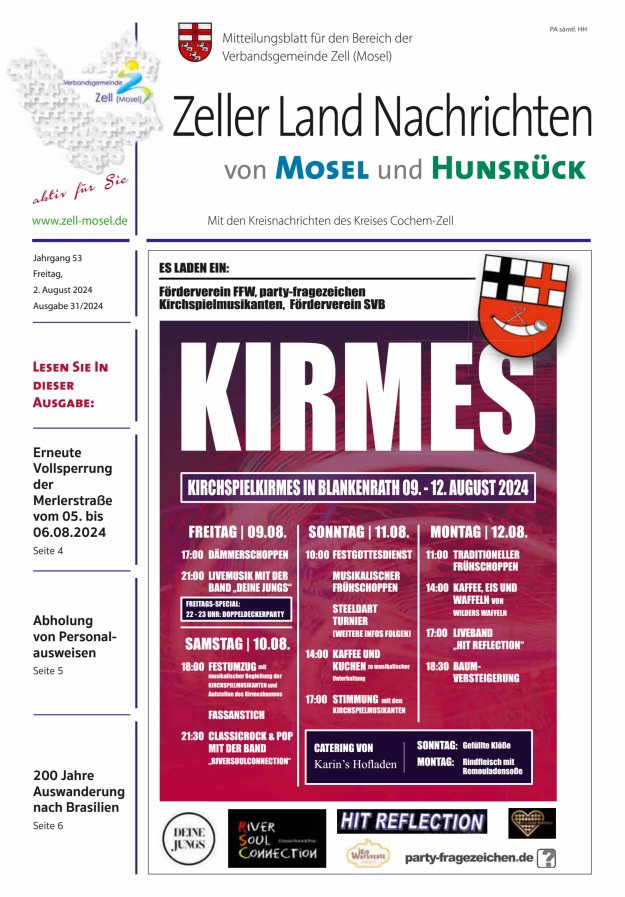 Zeller Land Nachrichten Titelblatt 31/2024