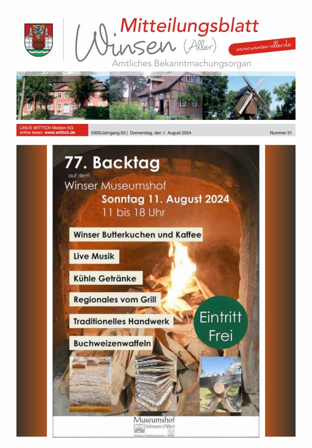 Mitteilungsblatt der Gemeinde Winsen Titelblatt 31/2024