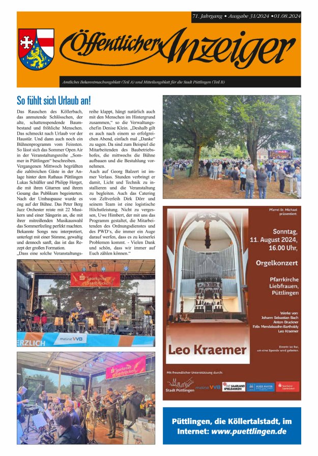 Öffentlicher Anzeiger - Stadt Püttlingen Titelblatt 31/2024