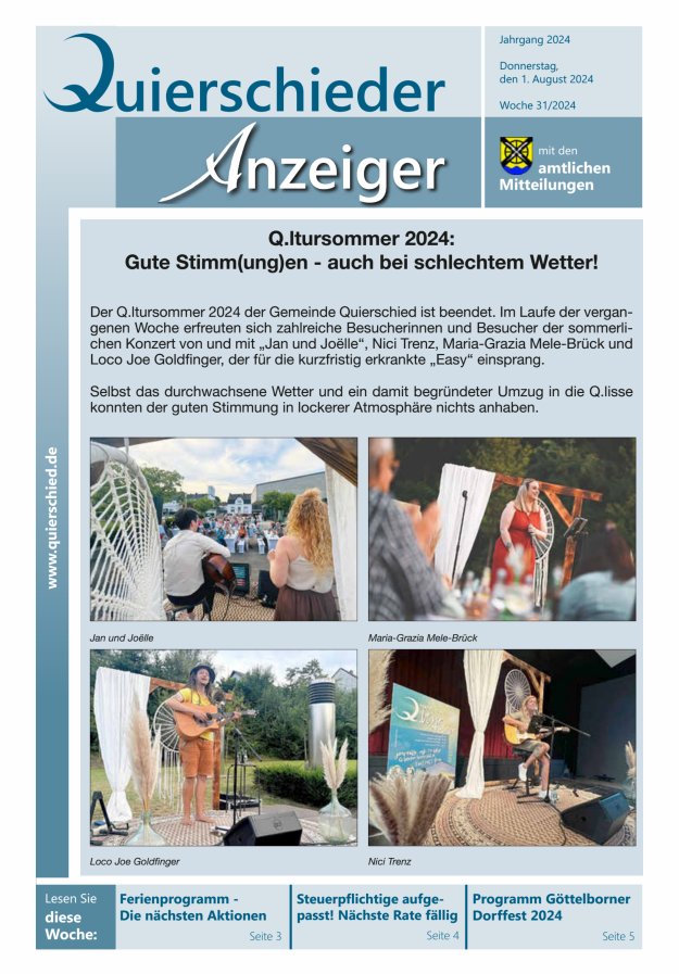 Quierschieder Anzeiger Titelblatt 31/2024