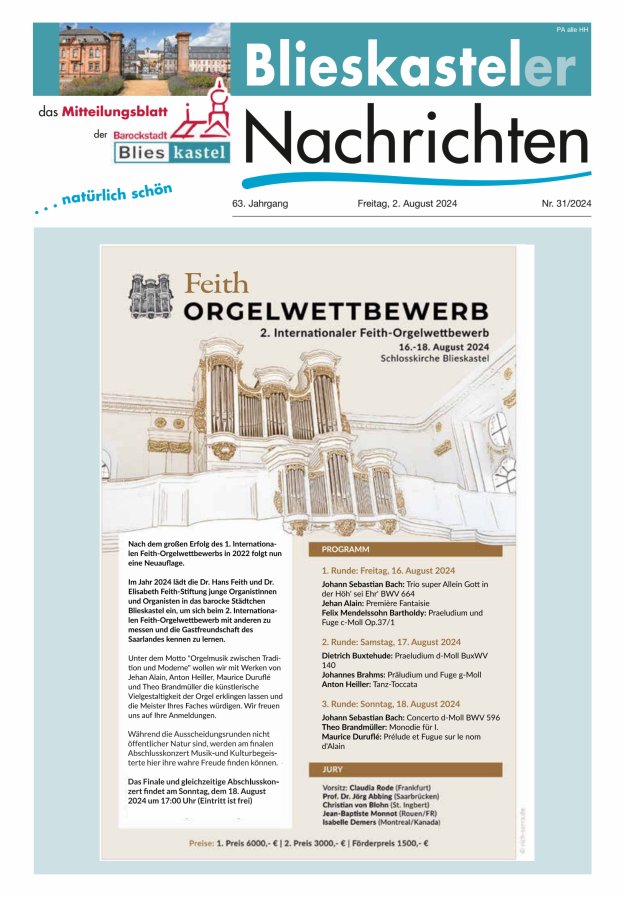 Blieskasteler Nachrichten  Titelblatt 31/2024
