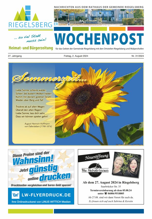 Riegelsberger Wochenpost Titelblatt 31/2024