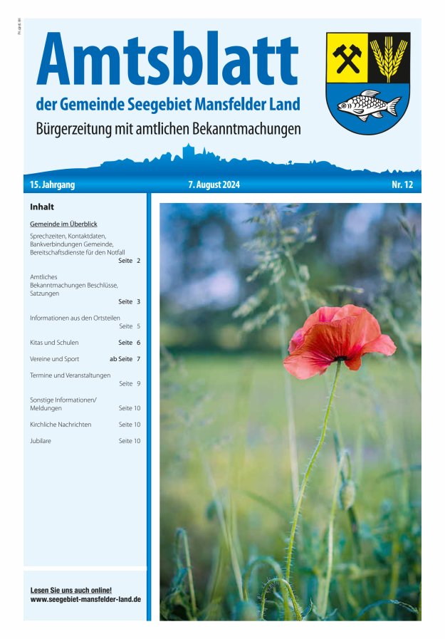 Amtsblatt der Gemeinde Seegebiet Mansfelder Land Titelblatt 12/2024