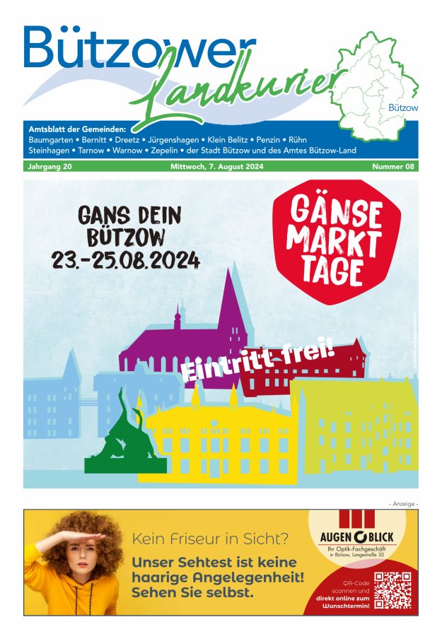 Bützower Landkurier Titelblatt 08/2024