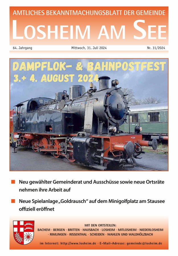 Amtliches Bekanntmachungsblatt der Gemeinde Losheim am See Titelblatt 31/2024
