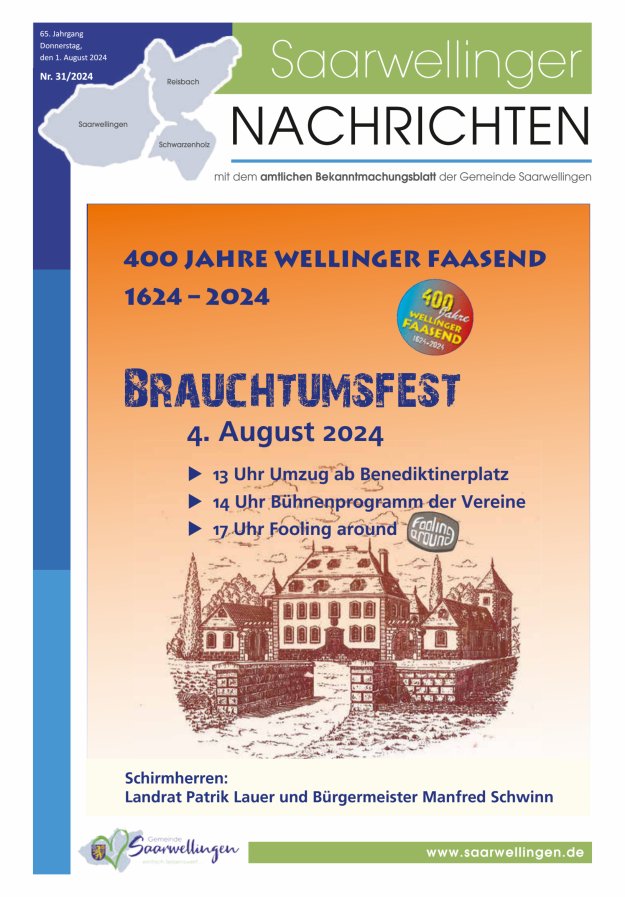 Saarwellinger Nachrichten Titelblatt 31/2024