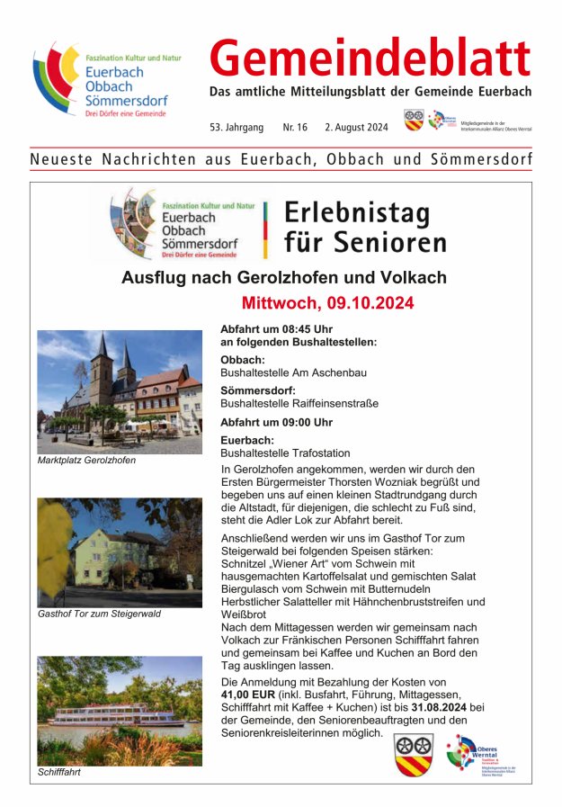 Gemeindeblatt der Gemeinde Euerbach Titelblatt 16/2024