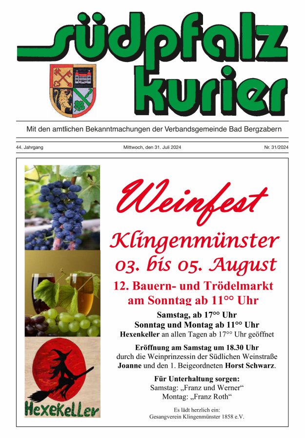 Südpfalz Kurier - VG Bad Bergzabern Titelblatt 31/2024