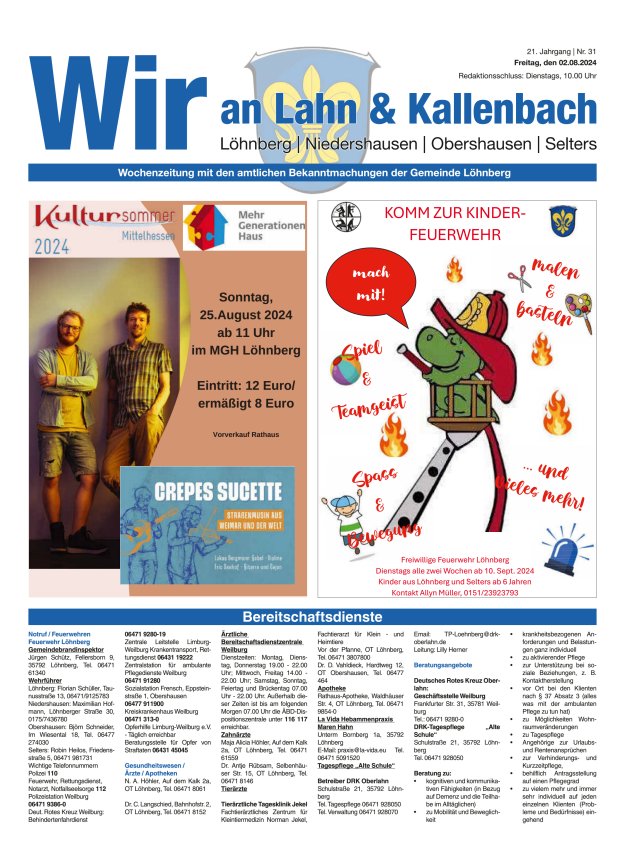 Amtliches Mitteilungsblatt der Gemeinde Löhnberg Titelblatt 31/2024