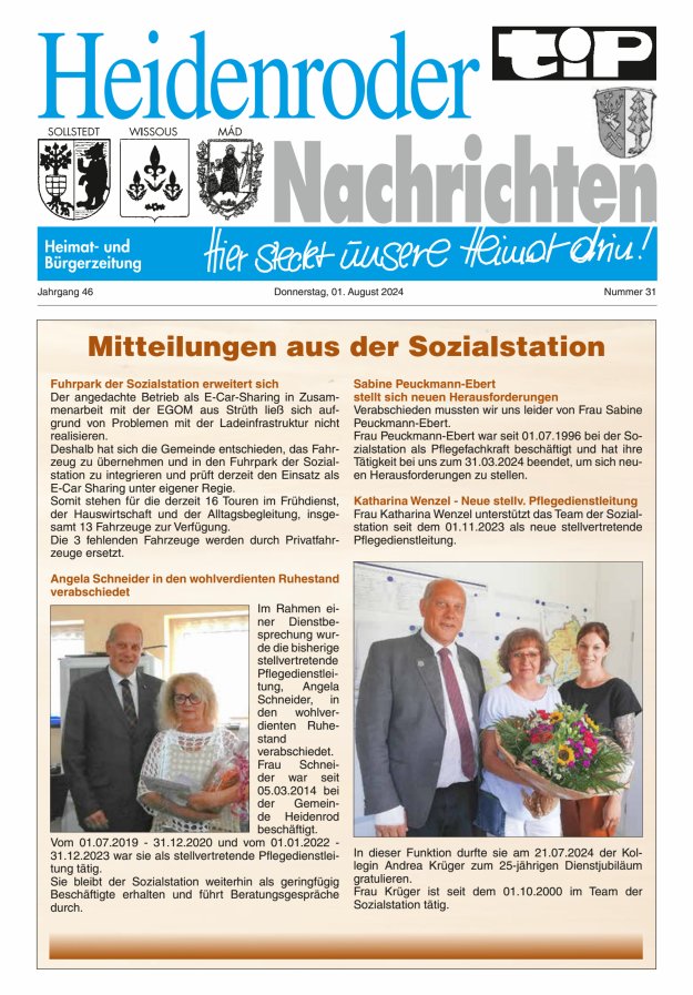 "tip" Heidenroder Nachrichten Titelblatt 31/2024