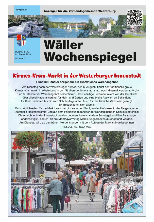 Wäller Wochenspiegel - Anzeiger für die Verbandsgemeinde Westerburg Titelblatt 31/2024