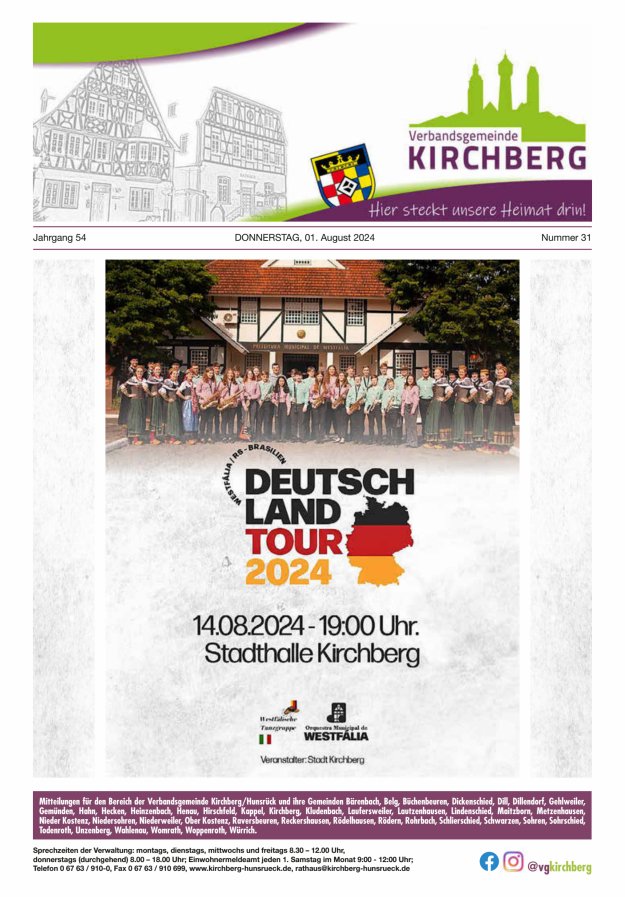 Mitteilungen der Verbandsgemeinde Kirchberg Hunsrück Titelblatt 31/2024