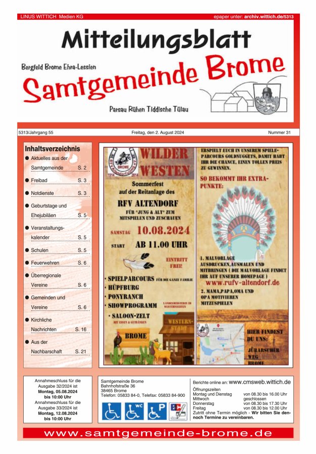 Mitteilungsblatt der Samtgemeinde Brome Titelblatt 31/2024