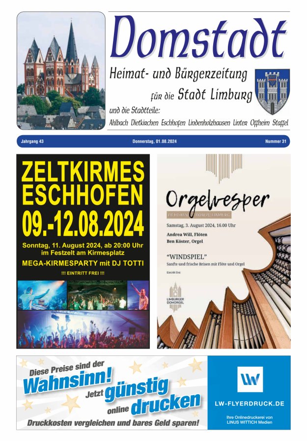 Domstadt - Heimat- und Bürgerzeitung für die Stadt Limburg Titelblatt 31/2024