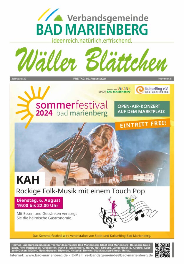 Wäller Blättchen - Verbandsgemeinde Bad Marienberg Titelblatt 31/2024