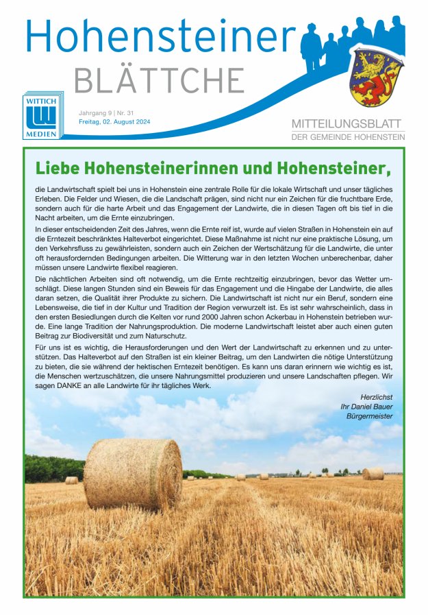 Hohensteiner Blättche Titelblatt 31/2024