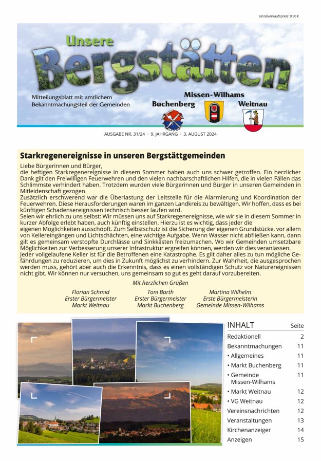 Unsere Bergstätten Mitteilungsblatt mit amtlichem Bekanntmachungsteil Titelblatt 31/2024