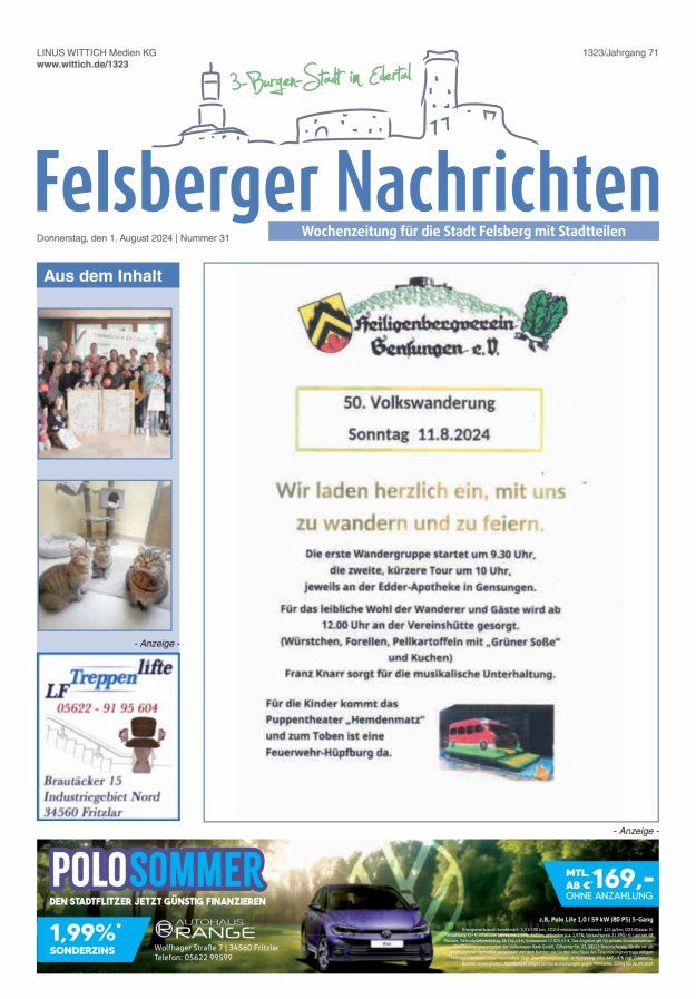 Felsberger Nachrichten Titelblatt 31/2024