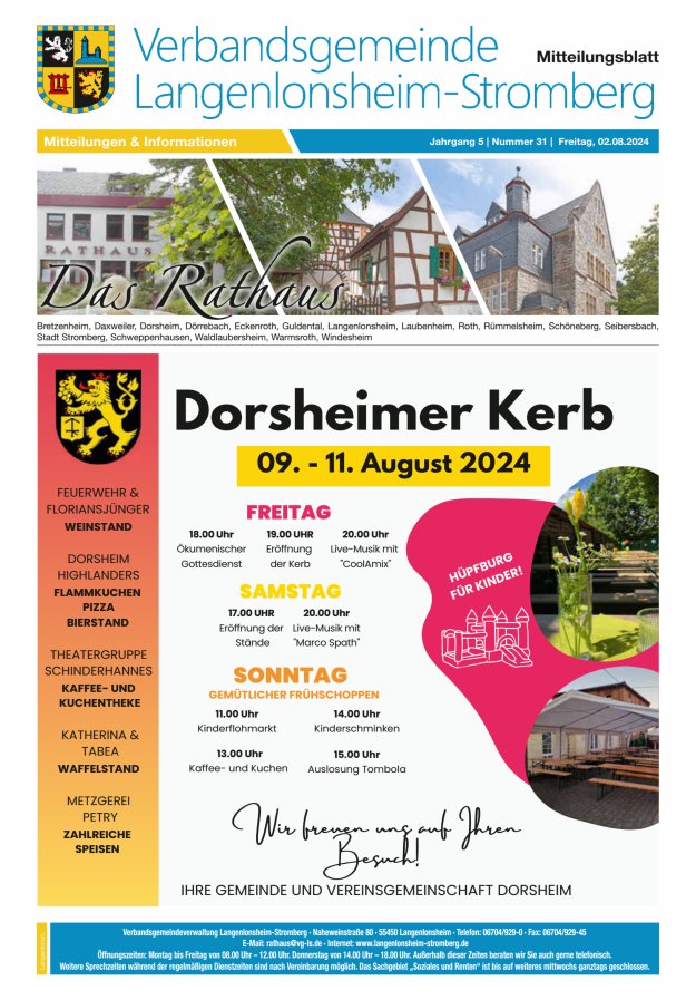 Das Rathaus - MTB d VG Langenlonsheim-Stromberg Titelblatt 31/2024