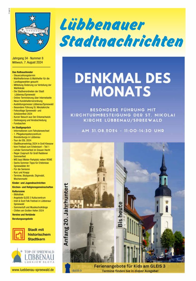 Lübbenauer Stadtnachrichten – Amtsblatt für die Stadt Lübbenau/Spreewald Titelblatt 10/2024