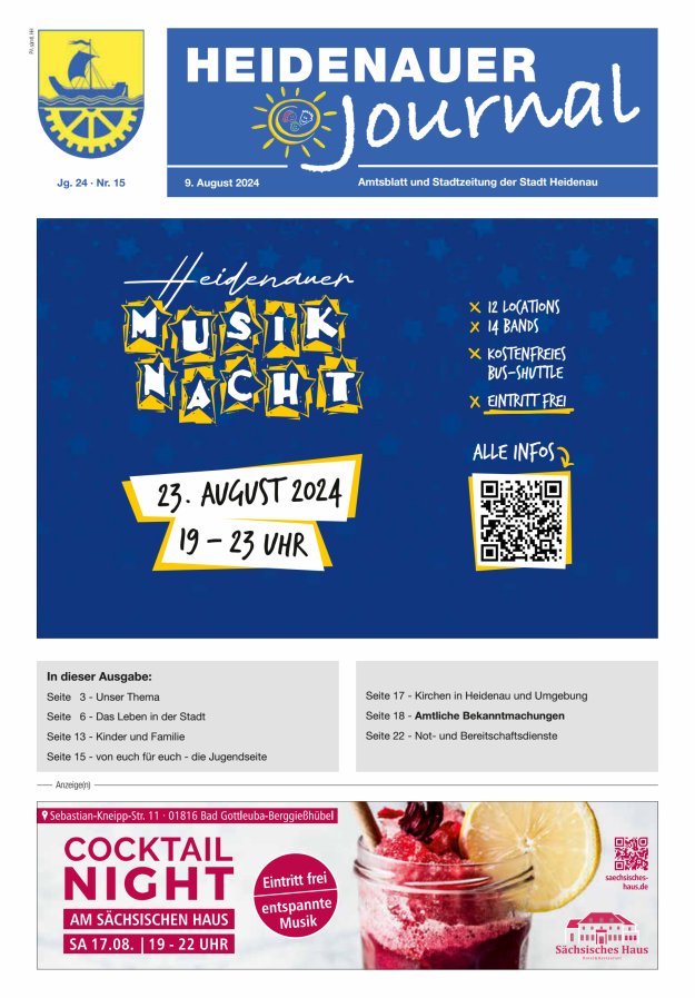 Heidenauer Journal - Amtsblatt und Stadtzeitung der Stadt Heidenau Titelblatt 15/2024